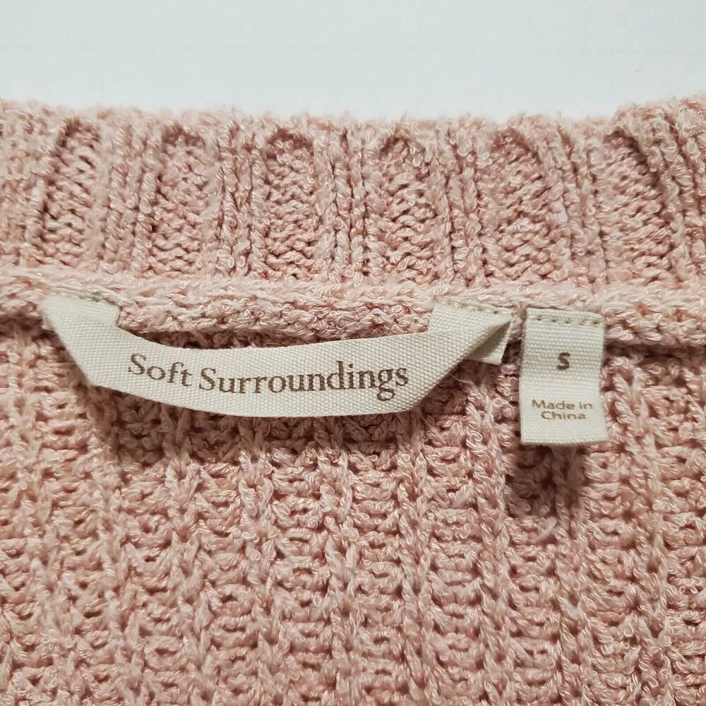 Soft Surroundings Relaxed V-Neck Sweater Size S Light Pink Chunky Knit Womens